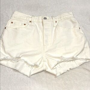 Levi's 501 Button Fly Cream Jean Shorts with Frayed Hem